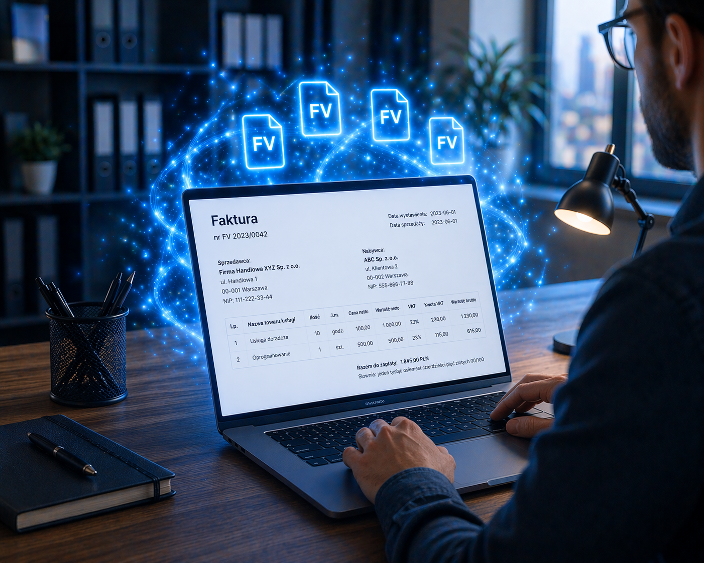 Laptop z podglądem modyfikacji KSeF